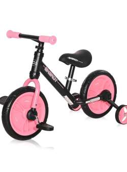 Bicicleta fara pedale pentru fete 11 inch Lorelli Energy 2020 negru roz cu roti ajutatoare