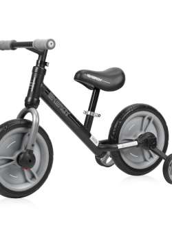 Bicicleta fara pedale unisex 11 inch Lorelli Energy 2020 negru si gri cu roti ajutatoare