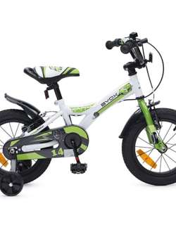 Bicicleta pentru baieti 14 inch Moni Rapid verde cu alb cu roti ajutatoare