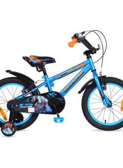 Bicicleta pentru baieti 16 inch Moni Monster albastru cu roti ajutatoare