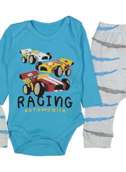 Body Racing, Pantaloni, si Caciulita, Pentru Bebelusi, 100% Bumbac, Albastru