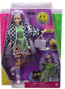 Papusa Barbie Extra cu Jacheta Sport si Par Mov
