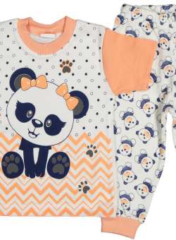 Pijama Ursulet Panda cu fundita pentru fete, coray
