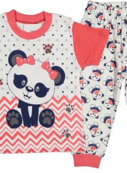 Pijama Ursulet Panda cu fundita pentru fete, rosu