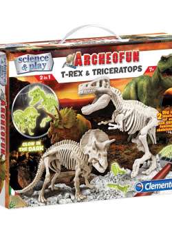 Schelet fosforescent T-Rex si Triceratops Clementoni Science Play
