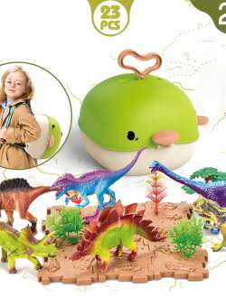 Set figurine dinozauri, Lumea dinozaurilor, 2in1 tip mini rucsac, portabila, verde