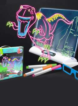 Tableta Magica Pentru Desen Magic 3D,Efecte de Iluminare, Modele de Desen cu Dinozauri, 4 Pixuri Colorate, Dezvolta Creativitatea si Imaginatia